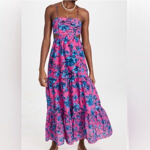 Vibrant Floral Maxi Dress in Pink and Blue